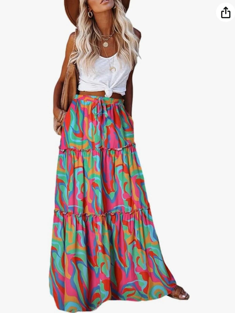 EARKOHA Boho Paisley Maxi Skirt Pockets Cruise Vacation XL EUC